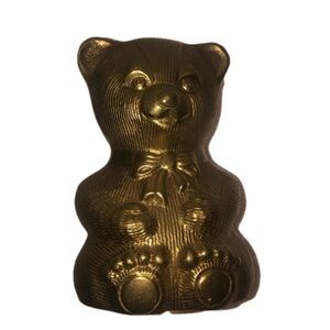 𝅺vtg Brass Teddy Bear Piggy Bank - Heavy - Approx 5” x 2.8”